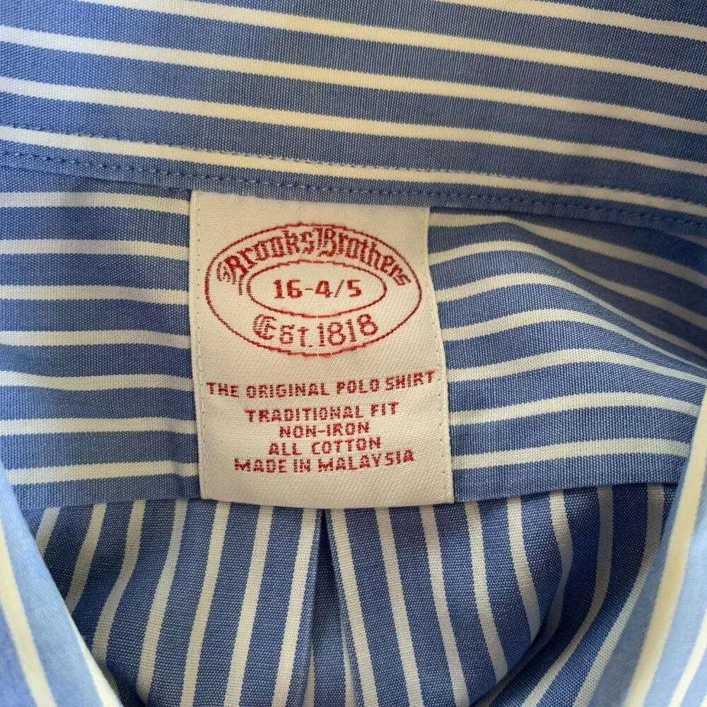 BROOKS BROTHERS MENS STRIPED BUTTON DOWN SHIRT SIZE 16 4/5 NON-IRON ALL COTTON - Picture 6 of 6